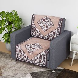 Kuber Industries Brown & White 2 Pieces Printed Cotton 1 Seater Sofa Covers-79