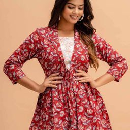Rangun Floral Print Round Neck Three-Quarter Sleeves Top-image-99