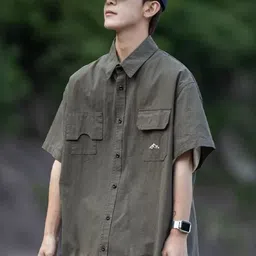 StyleCast Men Standard Oversized Fit Spread Collar Solid Casual Shirt-image-40