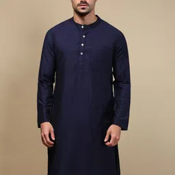 WHITE HEART Band Collar Jacquard Straight Kurta-image-68