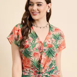 ANJIR Women Floral Printed Twisted Crepe Regular Top-image-50