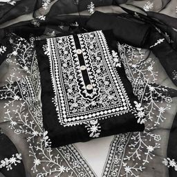 KIMISHA Floral Embroidered Organza Unstitched Dress Material-image-86