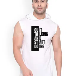 Fashnobic Quit Talking Printed Hooded Gym Vest -K_Back_Print-179_gym_vest White M-image-85
