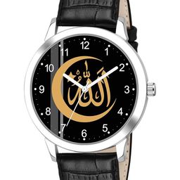 Gopal Shopcart Unisex Printed Dial & Leather Straps Analogue Watch 1019SLV Islamic NUM01 BLK L-picture-3