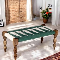 Ikiriya Green & White Wood Vintage 2 Seater Maachi Bench-image-92