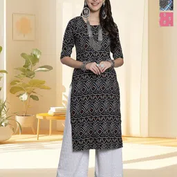 HERE&NOW Selection Of 3 Bandhani Printed Round Neck Straight Kurtas-picture-13