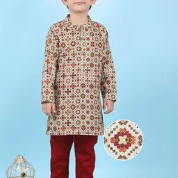 Sangria Boys Maroon Printed Cotton Blend A-Line Kurta & Pyjamas-picture-16