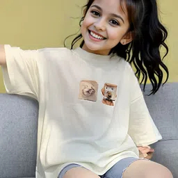 FOREVER FRIDAY Girls Graphic Printed Round Neck Short Sleeve Oversized Cotton T-Shirt-54