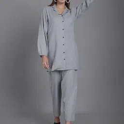 CORSICA Striped Pure Cotton Collared Neck Long Sleeves Shirt With Trouser Co-Ords-picture-11