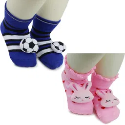 NESKA MODA Kids-Unisex Set Of 2 Ankle Length Cotton Socks-19
