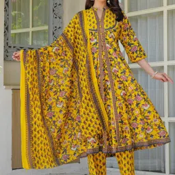 JALTHER Women Floral Printed Cotton Kurta with Trousers & Dupatta-picture-57