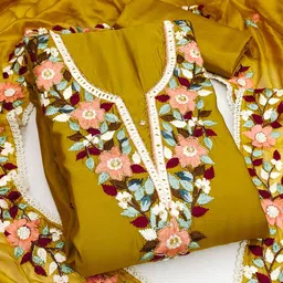 HERE&NOW Floral Embellished Beads And Stones Unstitched Dress Material-image-9