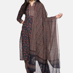 RAJMANDIRFABRICS Floral Printed Thread Work Pure Cotton Kurta With Trousers & Dupatta-34