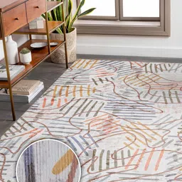 Kaleen India White Abstract Anti-Skid Polyester Carpet-15