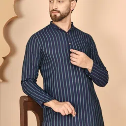 Anouk Rustic Striped Mandarin Collar Cotton Kurta Set image 4