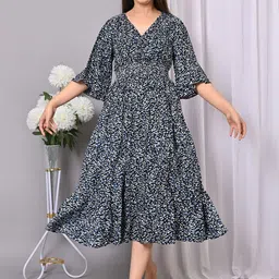 VYMO Print Bell Sleeve Fit & Flare Dress-picture-13