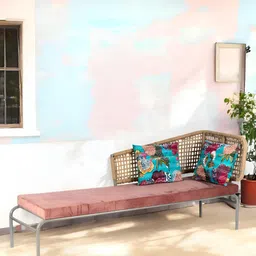 Ikiriya 3Pcs Peach & Blue Textured Sheesham Wood 4 Seater Anti Skid Bench With Cushions-8