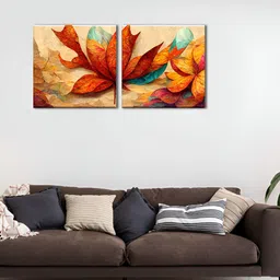 OLIVE TREE Brown & Red 2 Pieces Floral Wooden & Canvas Wall Arts-image-59