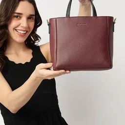 Fastrack Women Textured Structured Zip Detail Satchel Bag-15