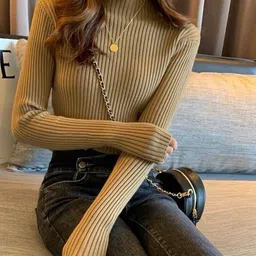 Outzidr Women Olive Ribbed High Neck Fitted Top-picture-43