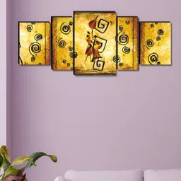 Aura Yellow & Black 5 Pieces Wooden Abstract Wall Paintings-image-86