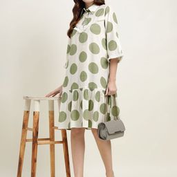 ZARI Polka Dot Print Flared Sleeve A-Line Dress-picture-11