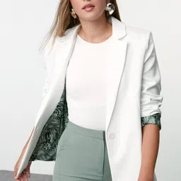 Trendyol Women Lapel Collar Solid Casual Tailored Jacket-image-82