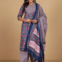 Varanga Floral Printed V-Neck Gotta Patti Kurta With Trousers & Dupatta-image-27