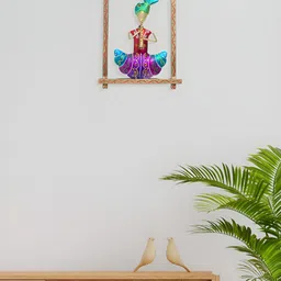 Golden Peacock Red & Blue Printed Metal Wall Hangings-55