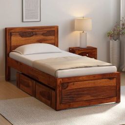 woodsworth from pepperfry Nuevo Sheesham Wood Single Bed in Scratch Resistant Honey Oak Finish With Drawer Storage-picture-46