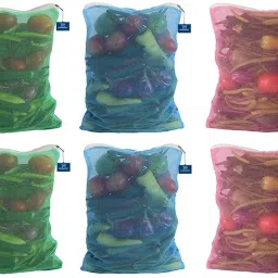 Premium Reusable Fridge Mesh Storage Bag for Vegetables and Fruits with Zip Lock Pack of 6 Grocery Bags-31