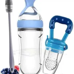 Baby Easy Squeeze Feeding Bottle, Food Feeder & Cleaning Brush (Set of 3) - SILICONE-image-83