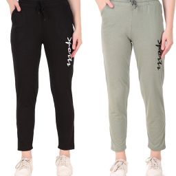 Pack of 2 Women Printed Black, Light Green Track Pants-image-60