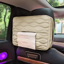 Car Tissue Holder PU Leather Space-Saving Beige Vehicle Tissue Dispenser-11