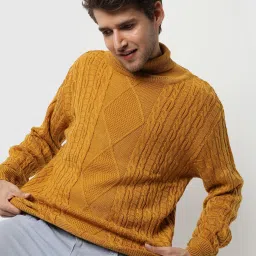 Men Striped Round Neck Yellow Sweater-picture-33