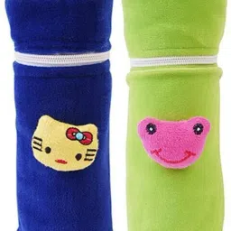 Soft Plush Stretchable Baby Feeding Bottle Cover Easy to Hold Strap and Zip | Suitable for 130 ML-250 ML Feeding Bottle-Green-Dark Blue-picture-8
