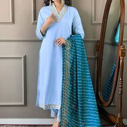 Shatanuvart Export Women Ethnic Motifs Yoke Design Regular Thread Work Kurta with Trousers & With Dupatta-13