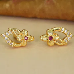 DIVASTRI Women Gold-Plated Floral Artificial Stones Brass Ethnic Studs Earrings-image-1