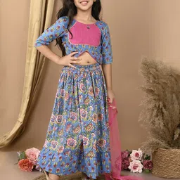 Here&Now X Kinder Kids Girls Printed Ready to Wear Lehenga & Blouse With Dupatta-picture-28