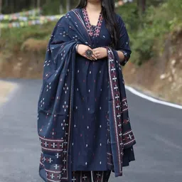 KALINI Women Floral Embroidered Regular Thread Work Kurta with Palazzos & With Dupatta-picture-3