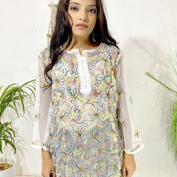 ADR CHIKAN Women Embroidered Georgette Top-image-37