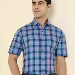 Allen Solly Checked Short Sleeves Spread Collar Cotton Opaque Slim Fit Formal Shirt-image-3