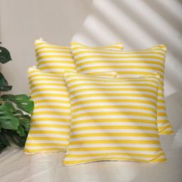 SLEEPY THREADS Yellow & White 4 Pieces Striped Cotton Square Cushion Covers-image-29