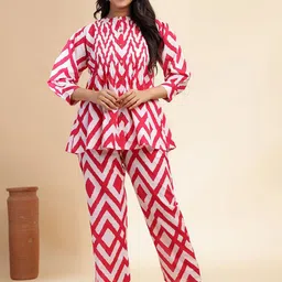 ARAVALII Printed Pure cotton Mandarin Collar Tunic With Trousers Co-Ords Set-picture-12