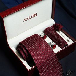 Axlon Men Micro Dotted Tie, Cufflinks, Flower Pin & Pocket Square Accessory Gift Set-14