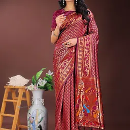 LeeliPeeri Designer Women Ethnic Motifs Woven Design Zari Saree-image-80