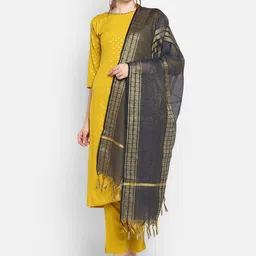 KALINI Woven Design Boat Neck Straight Kurta With Trousers And Dupatta-image-63