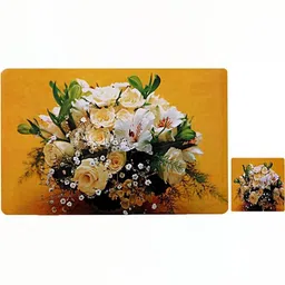 REVEXO 6Pc Yellow & White Printed Rectangle Costers & Table Placemats image 5