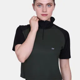 White Moon Women Colourblocked Polo Collar T-shirt-image-53