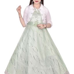 SVM FASHION Girls Maxi/Full Length Festive/Wedding Dress (Light Green, 3/4 Sleeve)-image-49